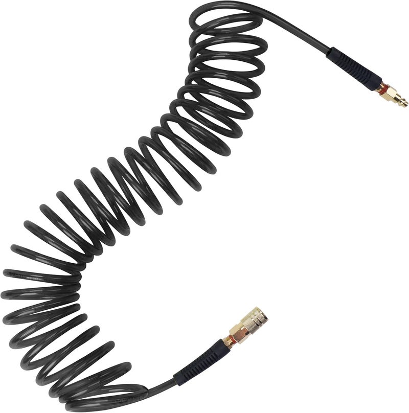 BOTSROOM Air Compressor Hose 1/4 in x 25 ft PU Air Hose Kit with 1/4" Industrial Air Fittings and Bend Restrictors, Working Pressure of 300 PSI, Black - Image 1
